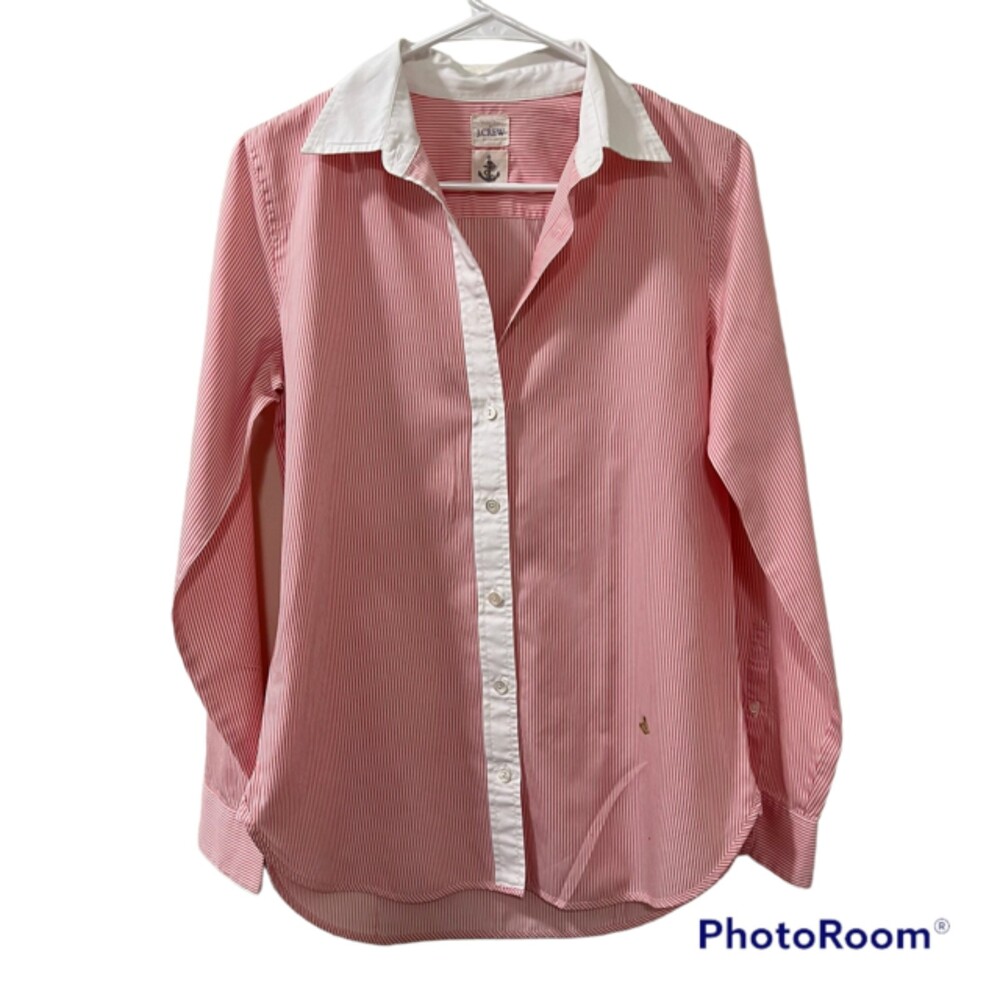 J. Crew Pink Striped 100% Pure Cotton Button Down Long Sleeve Shirt Size 0